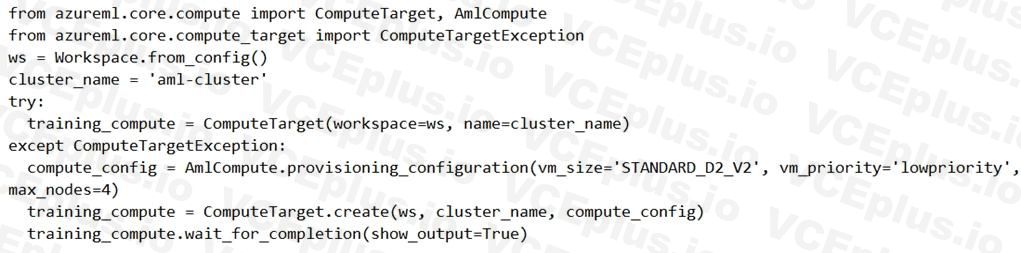 Microsoft DP-100 image Question 47 63882177401989320516173